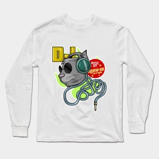 Cat with Sunglasses as DJ with Headphone Long Sleeve T-Shirt